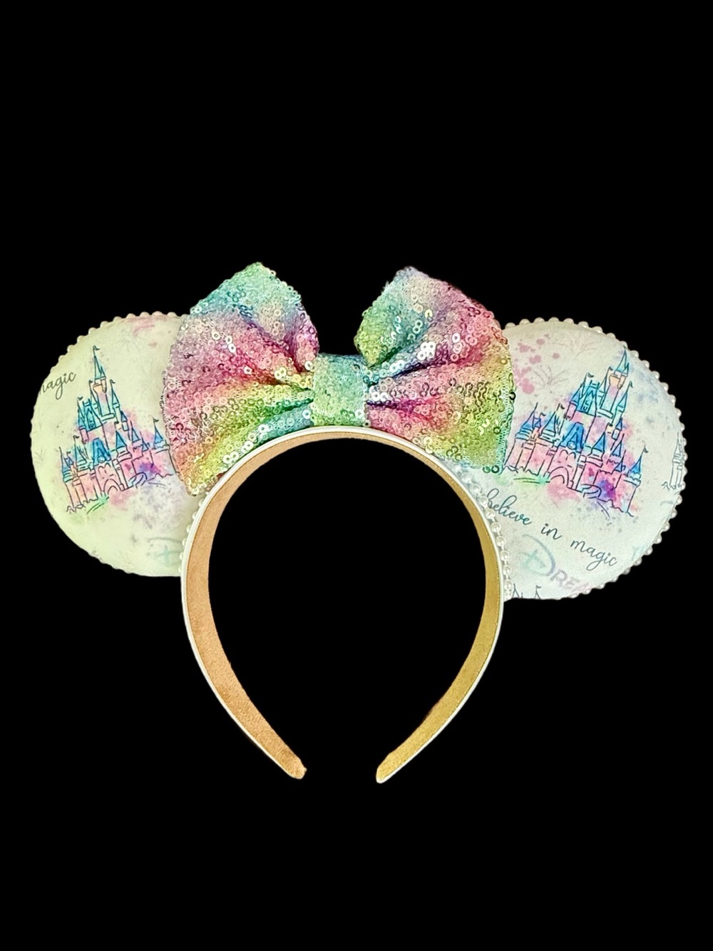 Disney Inspired Handmade CASTLE with Sequins Bow- Minnie Ears Headband - NWOT